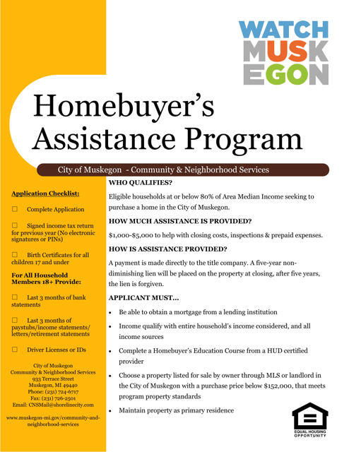 Homebuyer's Assistance Program Application - City of Muskegon, Michigan