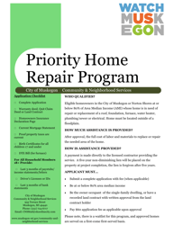 Document preview: Priority Home Repair Application - City of Muskegon, Michigan