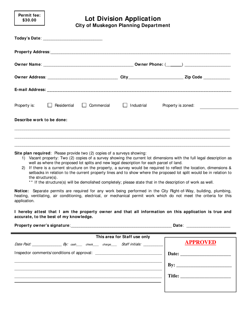 Lot Division Application - City of Muskegon, Michigan, Page 1