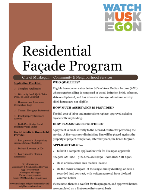 Residential Facade Program Application - City of Muskegon, Michigan