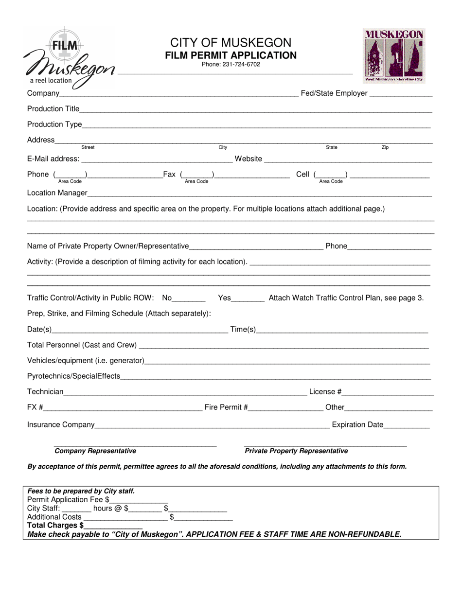 Film Permit Application - City of Muskegon, Michigan, Page 1