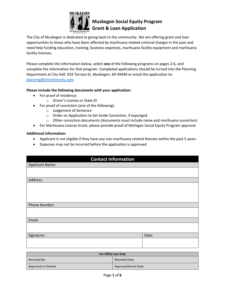 Social Equity Grant Application - City of Muskegon, Michigan, Page 1