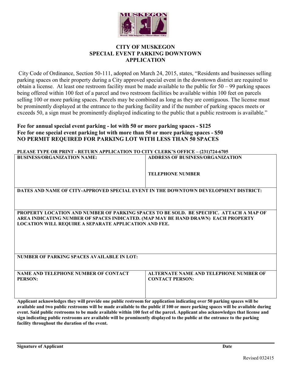 Special Event Parking Downtown Application - City of Muskegon, Michigan, Page 1