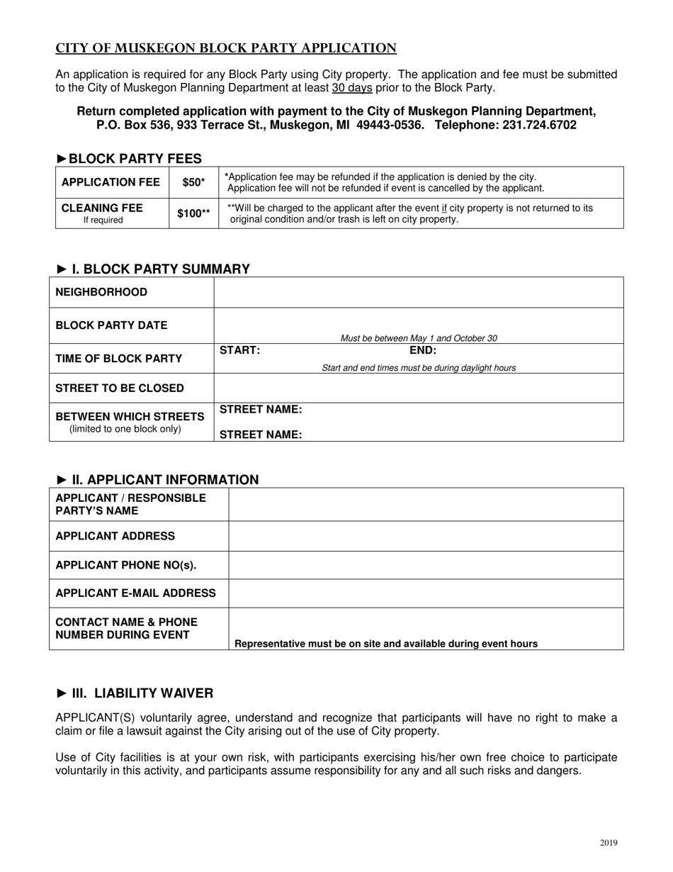 Block Party Application - City of Muskegon, Michigan, Page 1