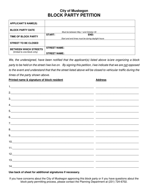 Block Party Petition - City of Muskegon, Michigan Download Pdf