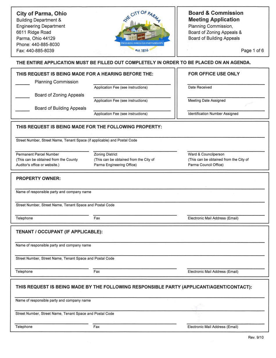 Board and Commission Meeting Application - City of Parma, Ohio, Page 1