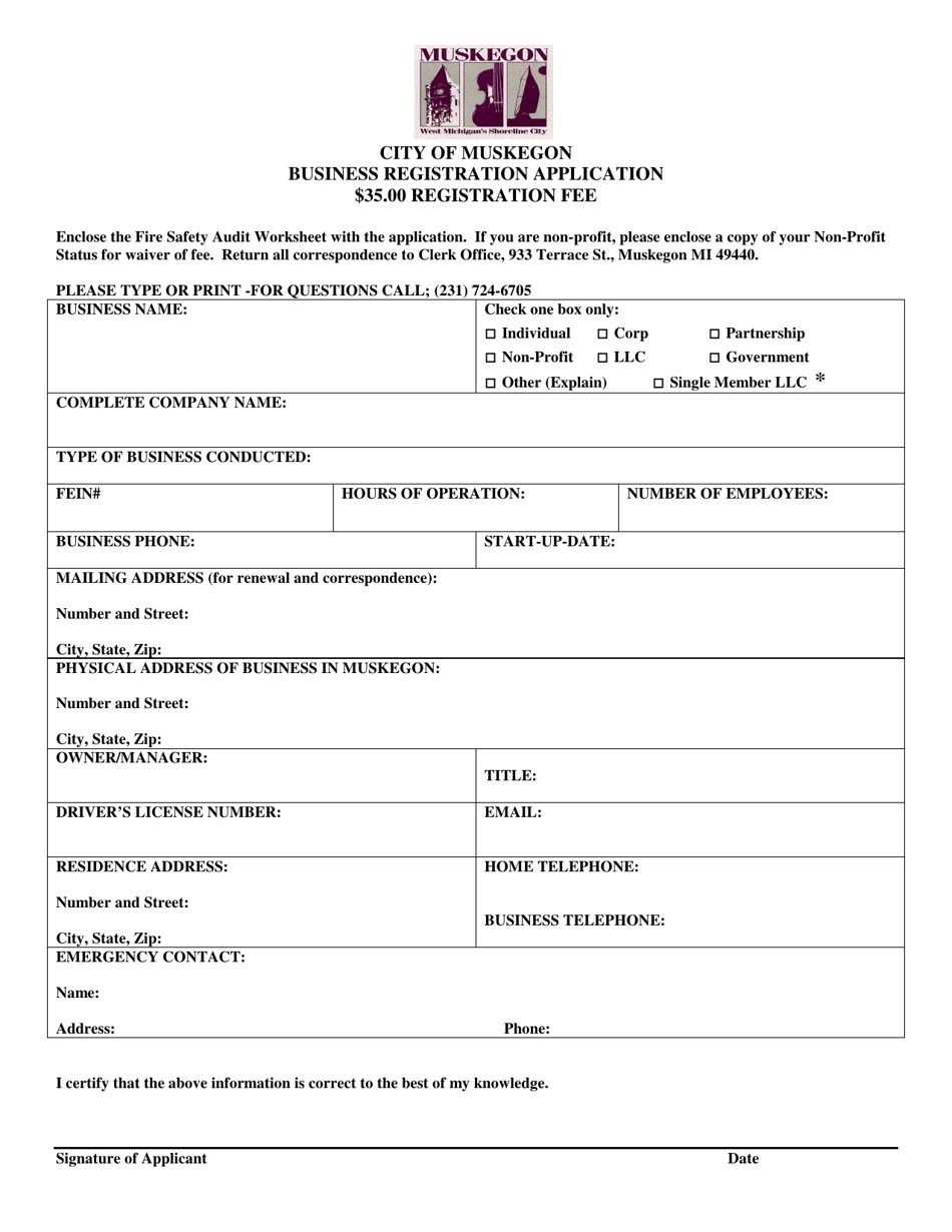 Business Registration Application - City of Muskegon, Michigan, Page 1