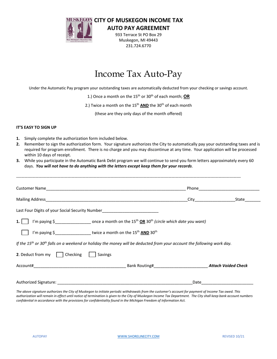 Auto Pay Agreement - City of Muskegon, Michigan, Page 1