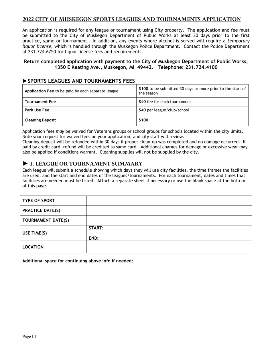 Sports Leagues and Tournaments Application - City of Muskegon, Michigan, Page 1