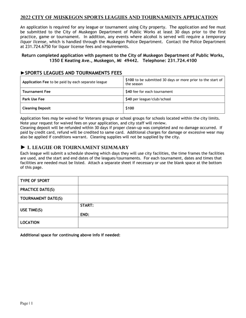 Sports Leagues and Tournaments Application - City of Muskegon, Michigan Download Pdf