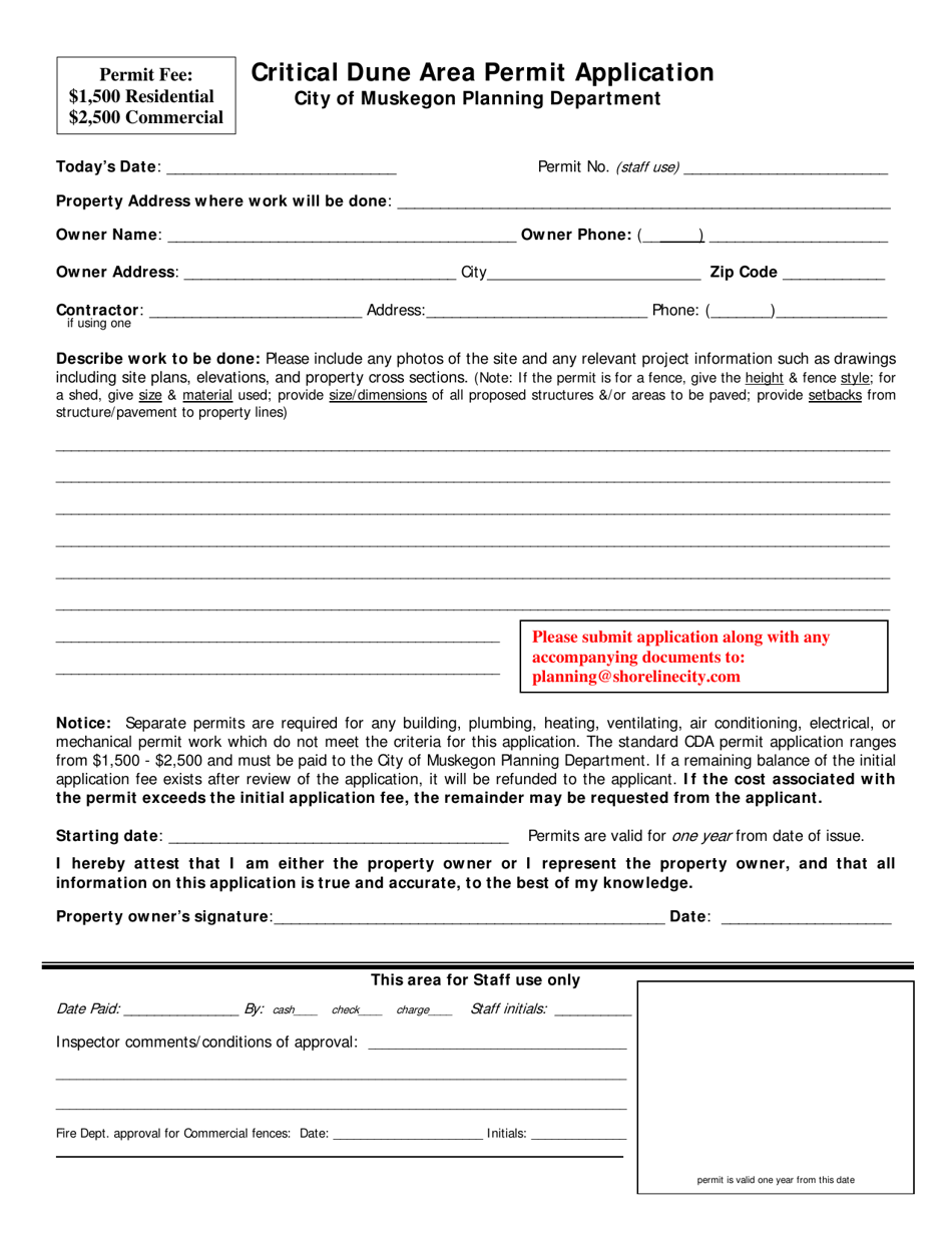 Critical Dune Area Permit Application - City of Muskegon, Michigan, Page 1