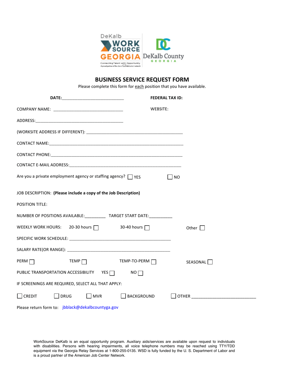 Business Service Request Form - DeKalb County, Georgia (United States), Page 1