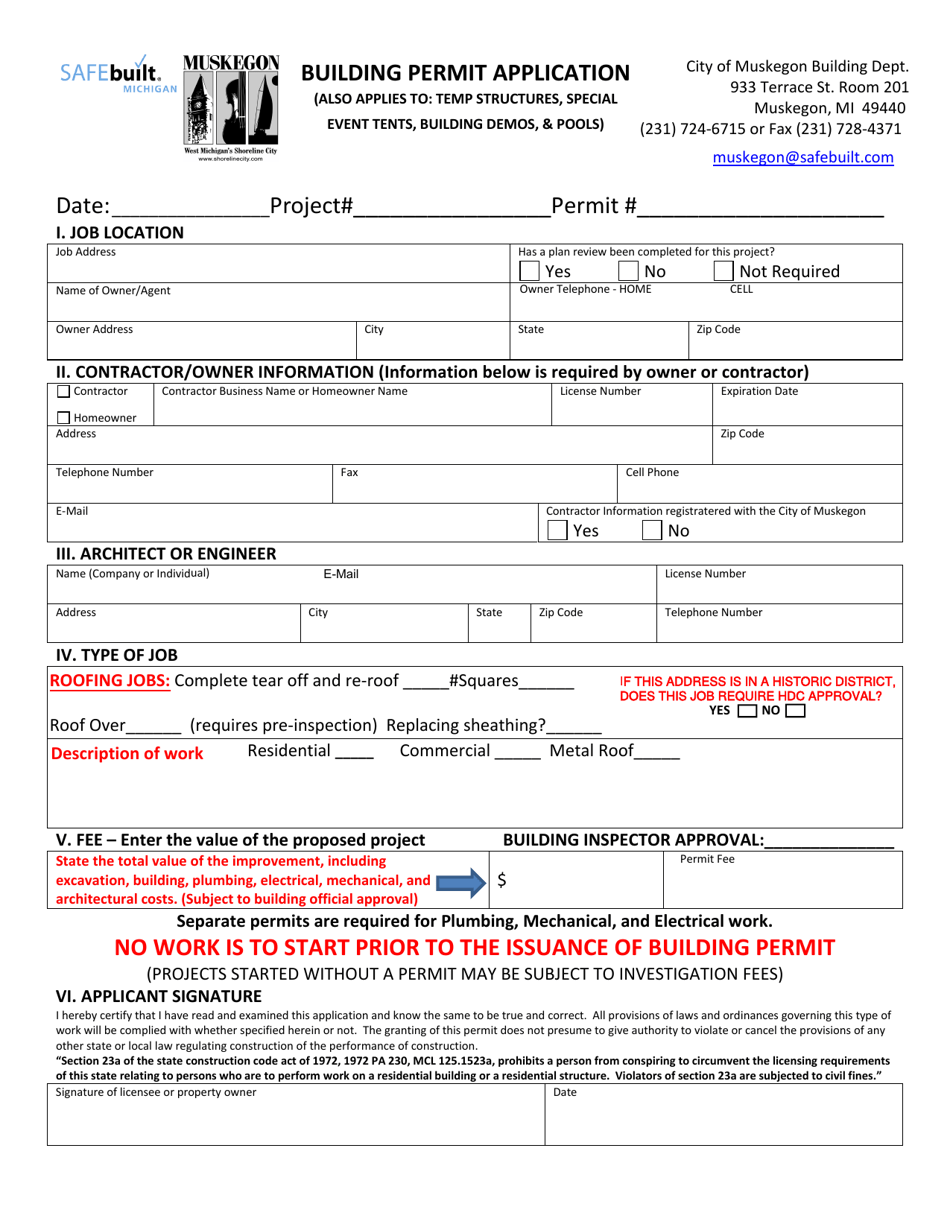 Building Permit Application - City of Muskegon, Michigan, Page 1