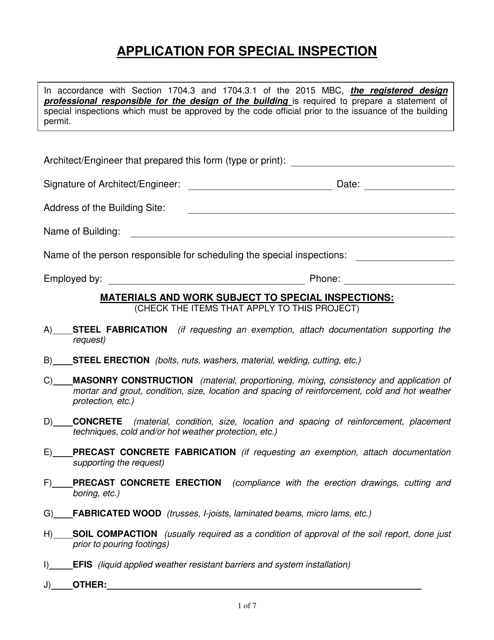 Application for Special Inspection - City of Muskegon, Michigan