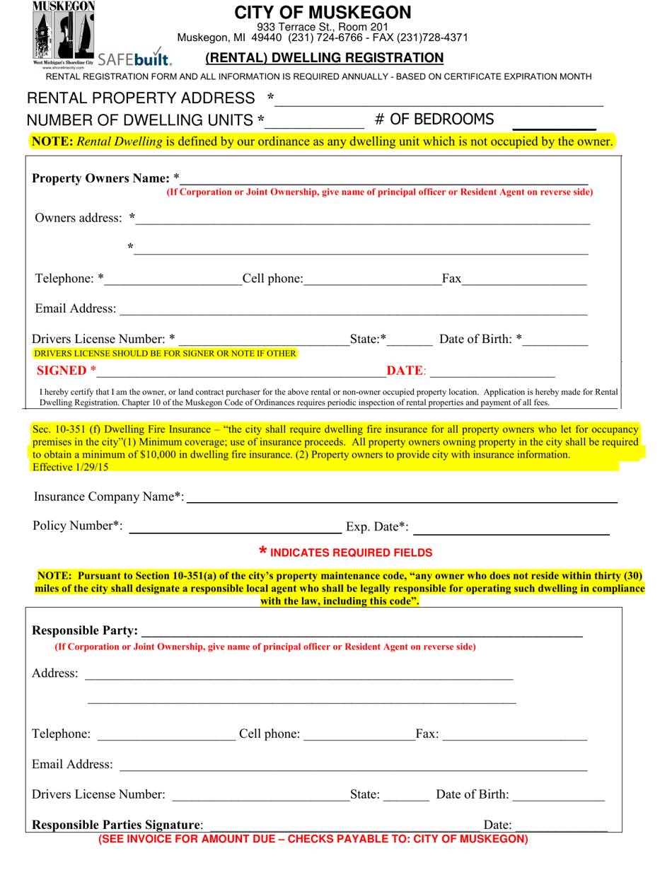 City of Muskegon, Michigan (Rental) Dwelling Registration Fill Out