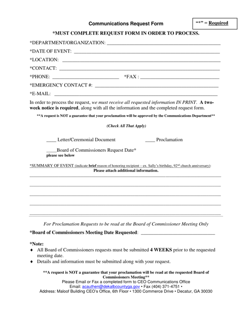 Document preview: Communications Request Form - DeKalb County, Georgia (United States)