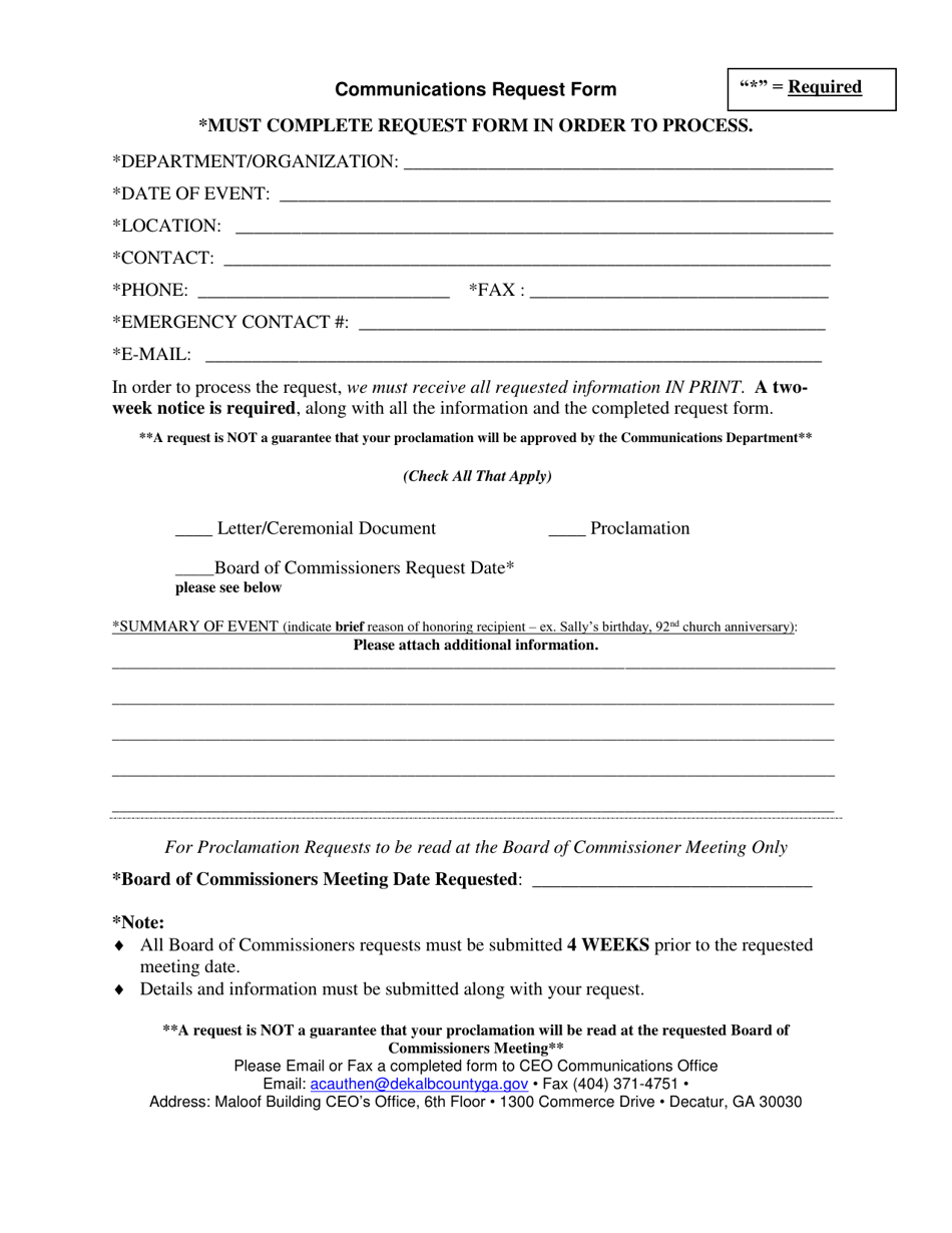 Communications Request Form - DeKalb County, Georgia (United States), Page 1