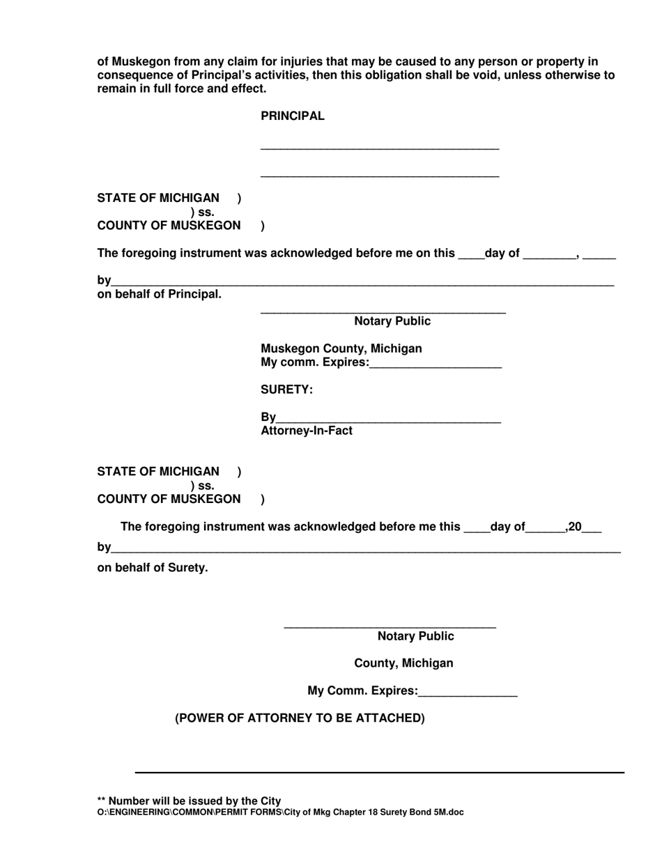 Right of Way Surety Bond Application ($5,000) - City of Muskegon, Michigan, Page 2