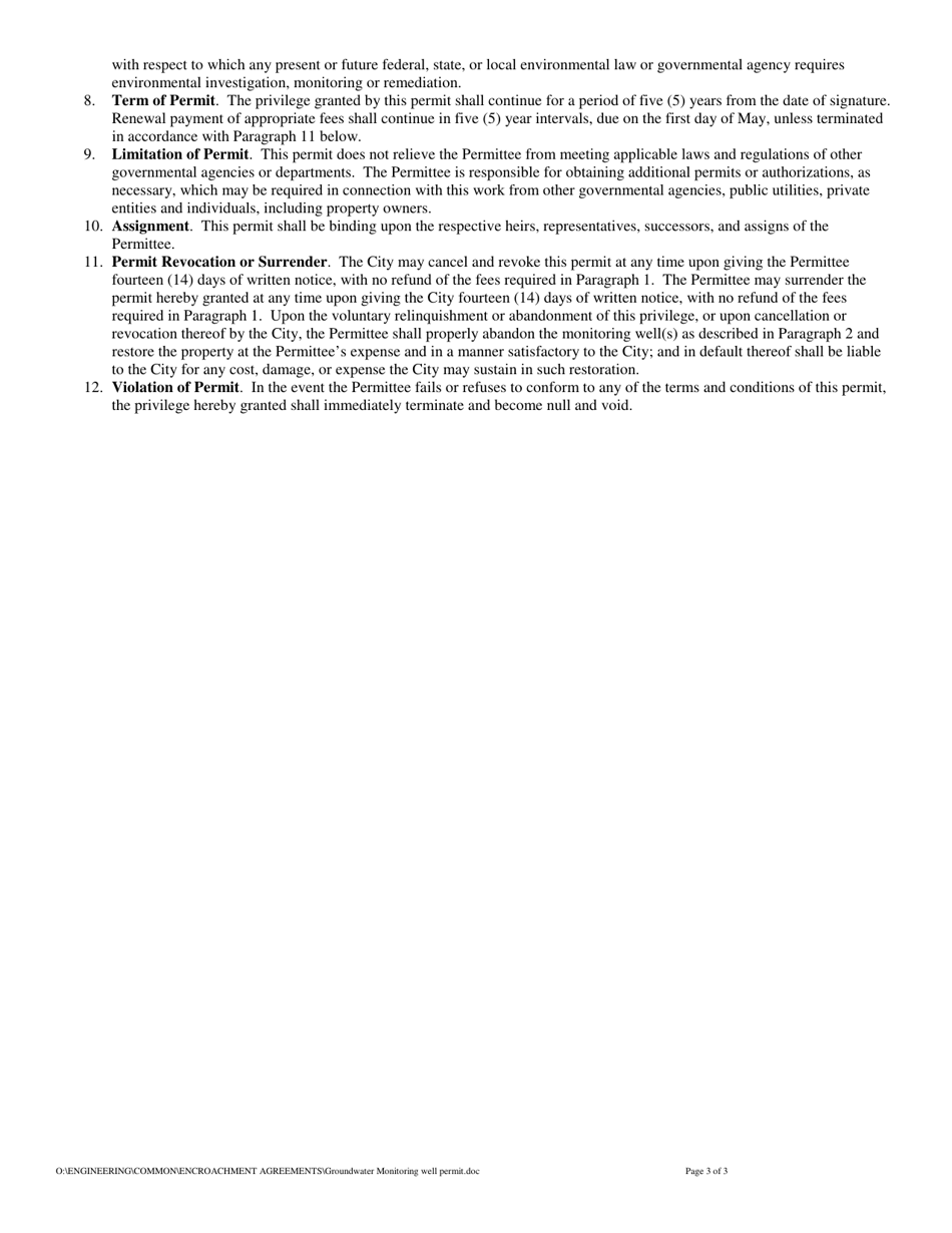 Groundwater Monitoring Well Installation Application and Permit - City of Muskegon, Michigan, Page 3
