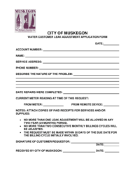 Document preview: Water Customer Leak Adjustment Application Form - City of Muskegon, Michigan