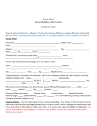 Compliant Form - City of Adrian, Michigan