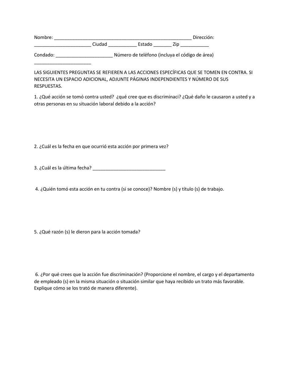 Formulario De Quejas - City of Adrian, Michigan (Spanish), Page 2