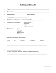 Juror Questionnaire - Belmont County, Ohio, Page 2