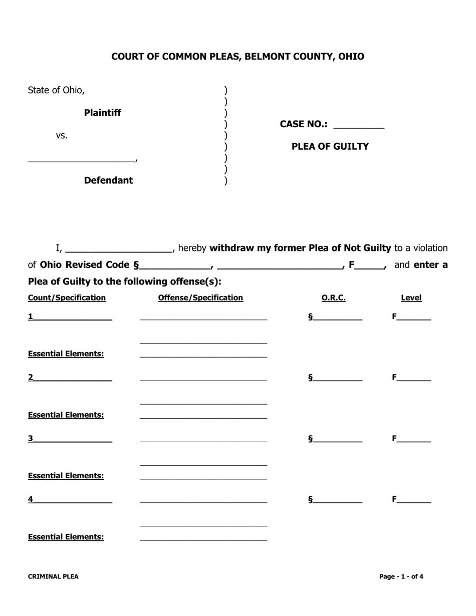 Belmont County, Ohio Plea of Guilty Fill Out, Sign Online and