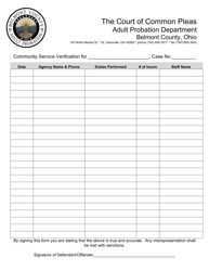 Document preview: Community Service Verification - Adult Probation - Belmont County, Ohio