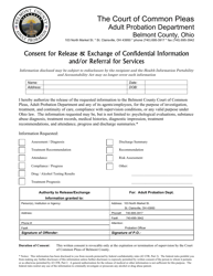 Document preview: Consent for Release & Exchange of Confidential Information and/or Referral for Services - Adult Probation - Belmont County, Ohio