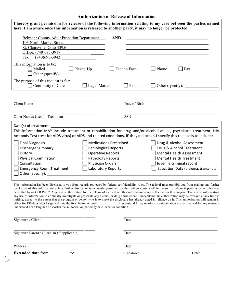 Belmont County, Ohio Pre-trial Supervision Questionnaire - Adult ...