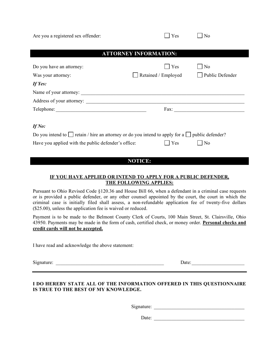 Pre-trial Supervision Questionnaire - Adult Probation - Belmont County, Ohio, Page 8