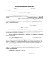 Document preview: Application for Temporary Order - Belmont County, Ohio