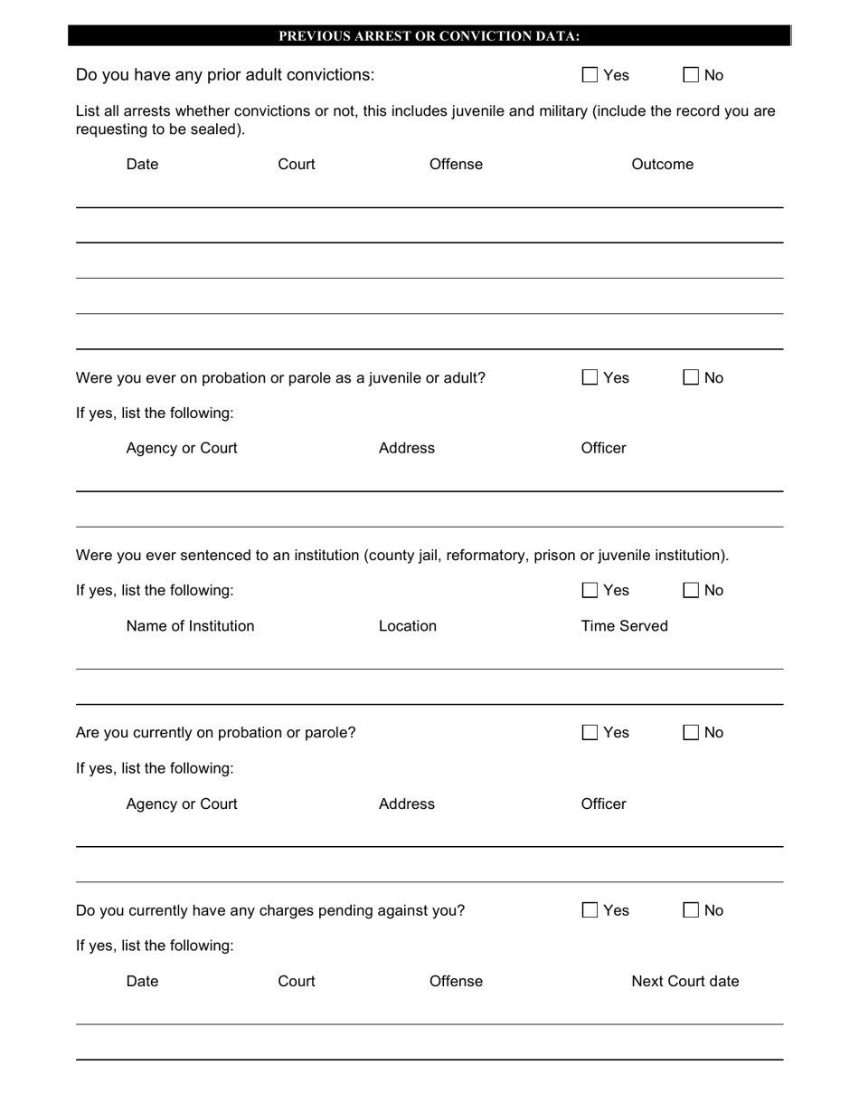 Sealing of Record Investigation Questionnaire - Adult Probation - Belmont County, Ohio, Page 4