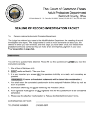 Document preview: Sealing of Record Investigation Questionnaire - Adult Probation - Belmont County, Ohio