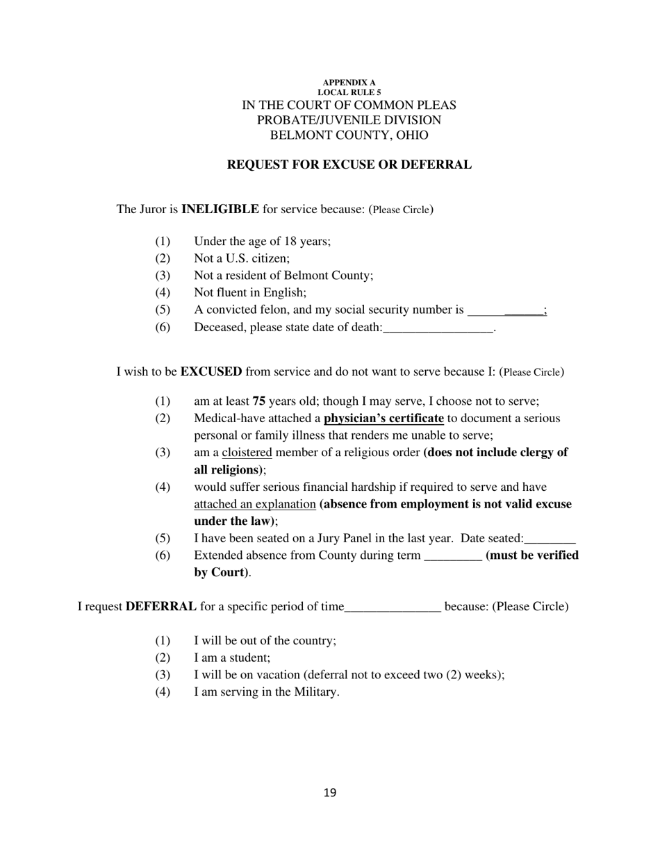 Appendix A Request for Excuse or Deferral - Belmont County, Ohio, Page 8