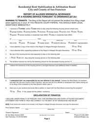 Form 520 Report of Alleged Wrongful Severance of a Housing Service Pursuant to Ordinance 37.2(R) - City and County of San Francisco, California, Page 2