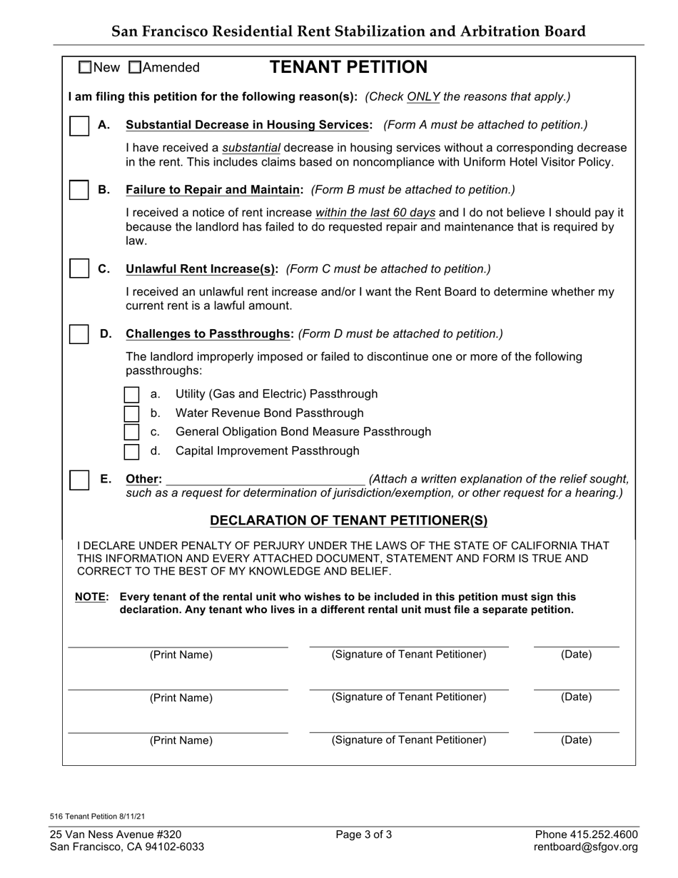 Form 516D Tenant Petition: Passthrough Challenge - City and County of San Francisco, California, Page 3
