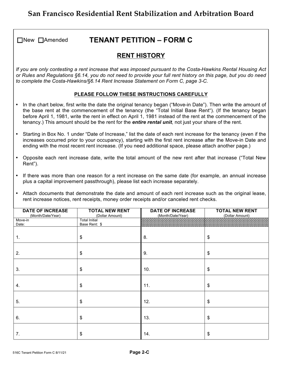 Form 516C Tenant Petition: Unlawful Rent Increase - City and County of San Francisco, California, Page 5