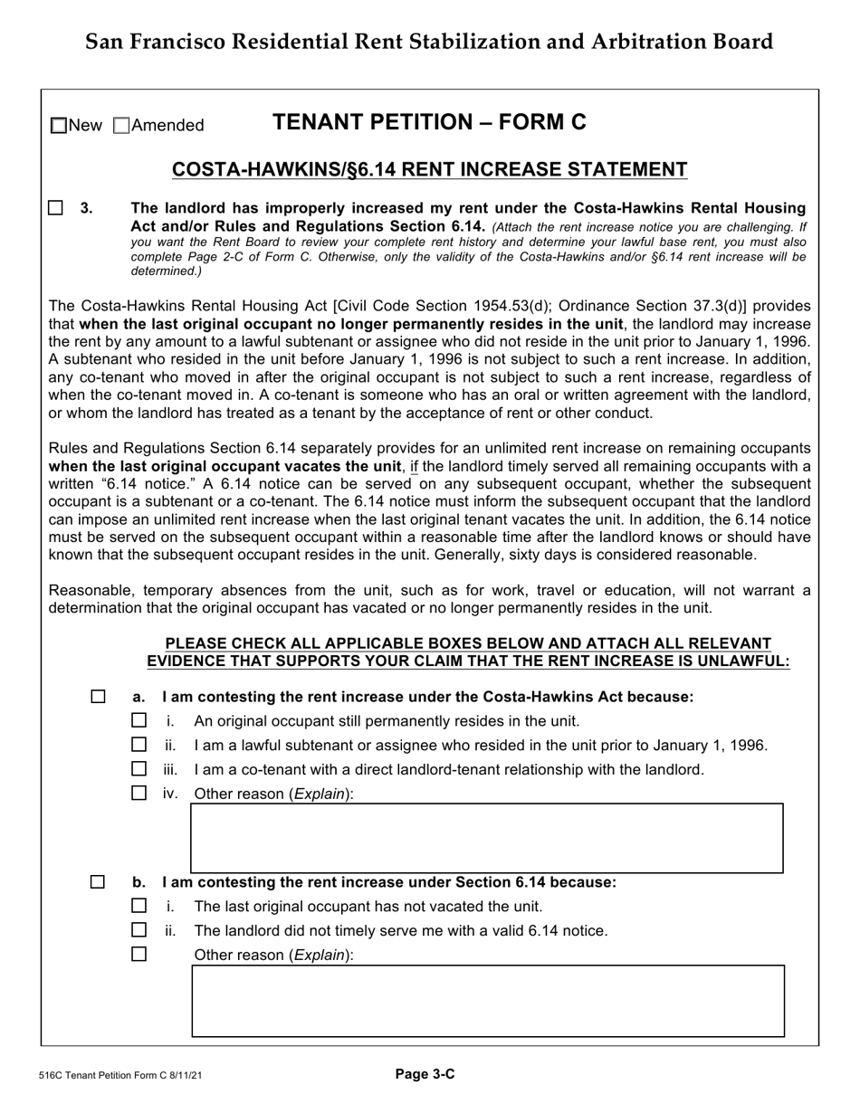 Form 516C Tenant Petition: Unlawful Rent Increase - City and County of San Francisco, California, Page 6