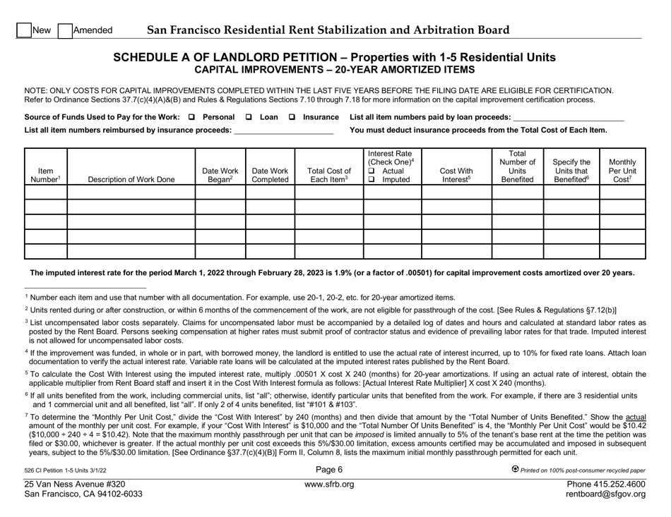 Form 526 Landlord Capital Improvement Petition for Properties With 1-5 Residential Units - City and County of San Francisco, California, Page 10