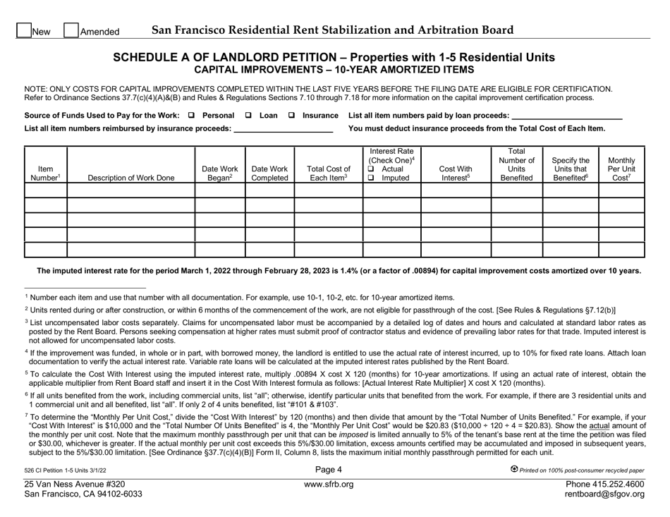 Form 526 Landlord Capital Improvement Petition for Properties With 1-5 Residential Units - City and County of San Francisco, California, Page 8
