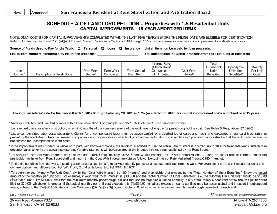 Form 526 Landlord Capital Improvement Petition for Properties With 1-5 Residential Units - City and County of San Francisco, California, Page 9