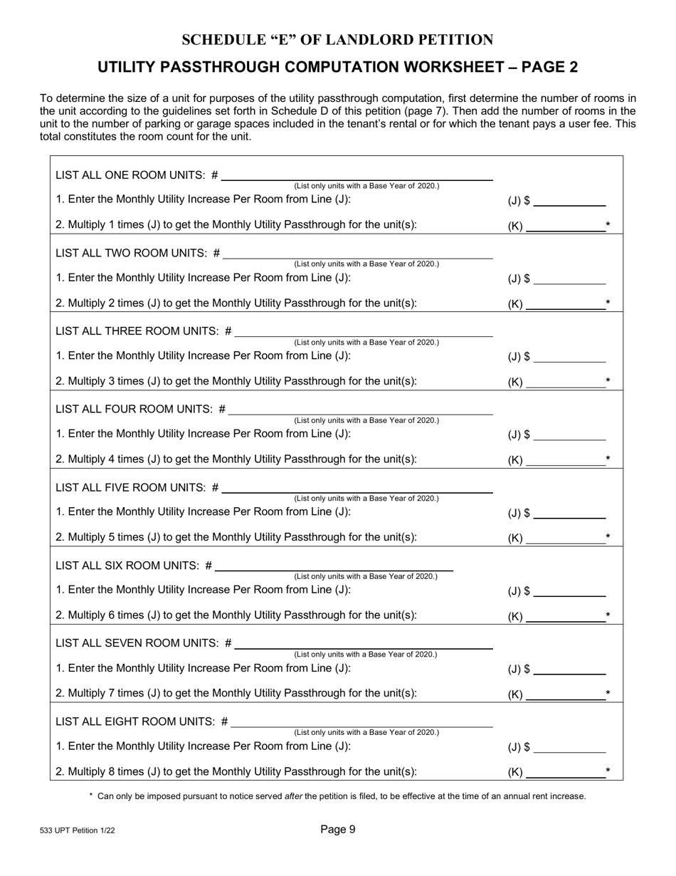 Form 1 (533) Landlord Petition for Approval of Utility Passthrough - City and County of San Francisco, California, Page 10