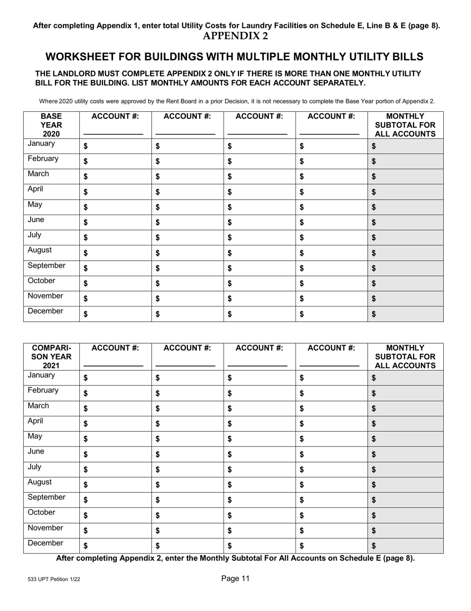 Form 1 (533) Landlord Petition for Approval of Utility Passthrough - City and County of San Francisco, California, Page 12