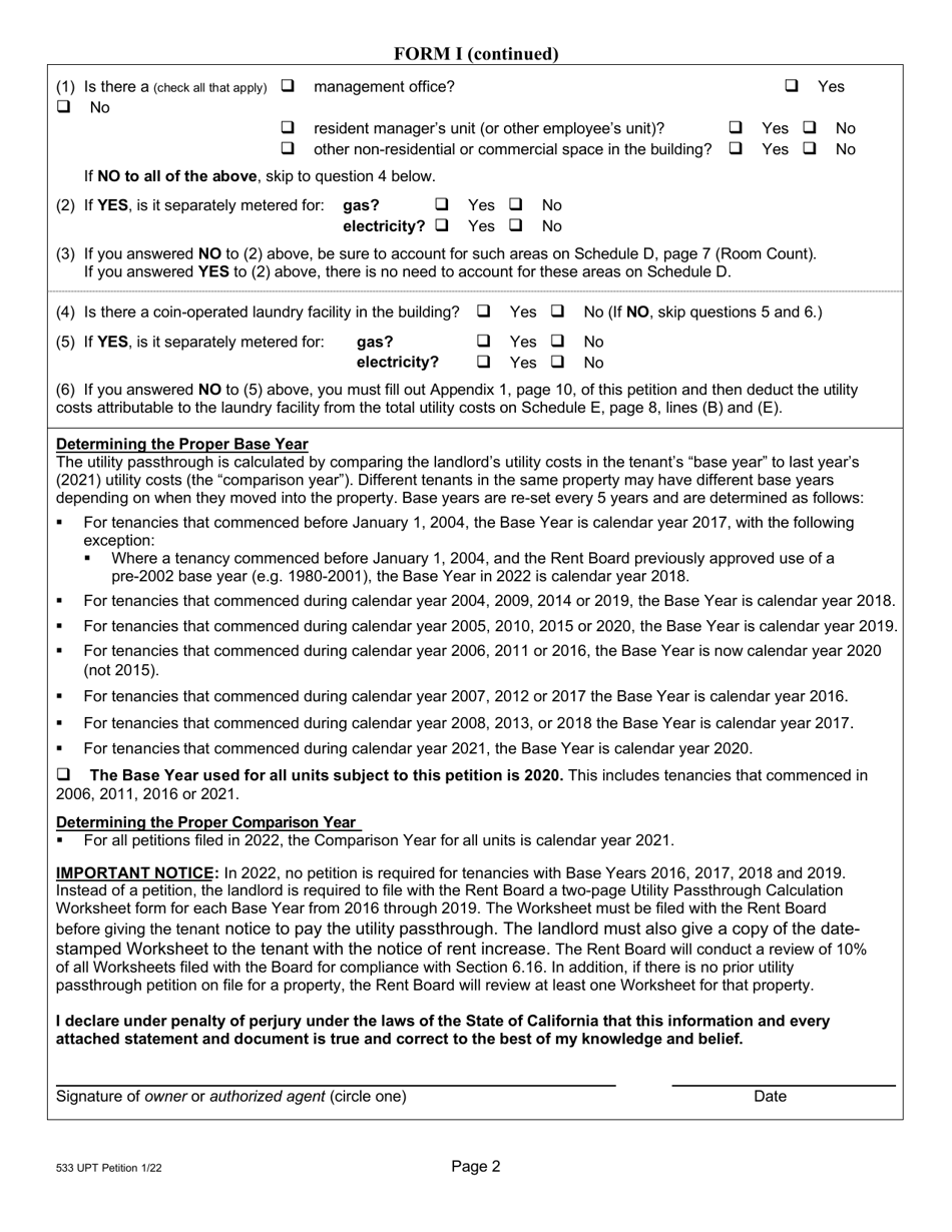 Form 1 (533) Landlord Petition for Approval of Utility Passthrough - City and County of San Francisco, California, Page 3