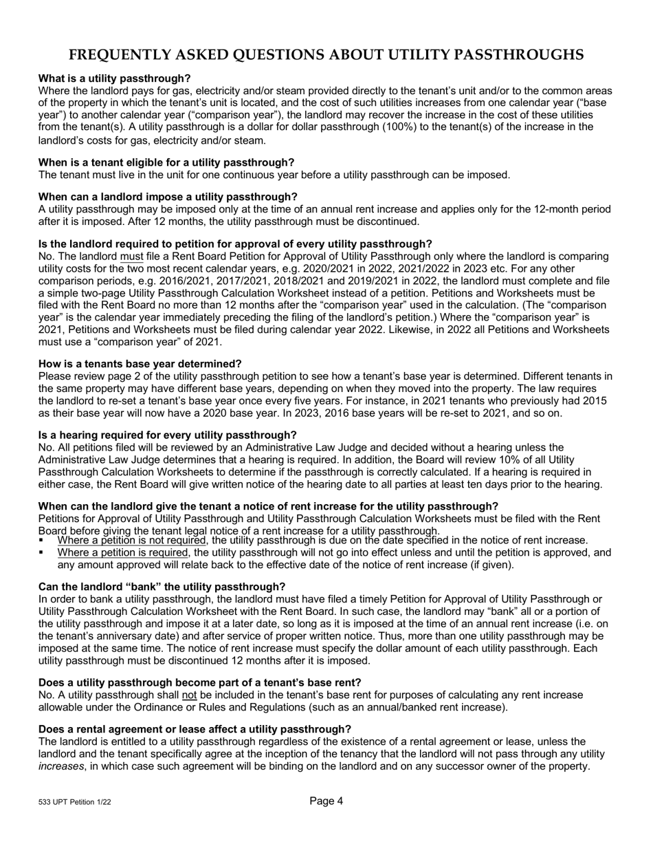Form 1 (533) Landlord Petition for Approval of Utility Passthrough - City and County of San Francisco, California, Page 5
