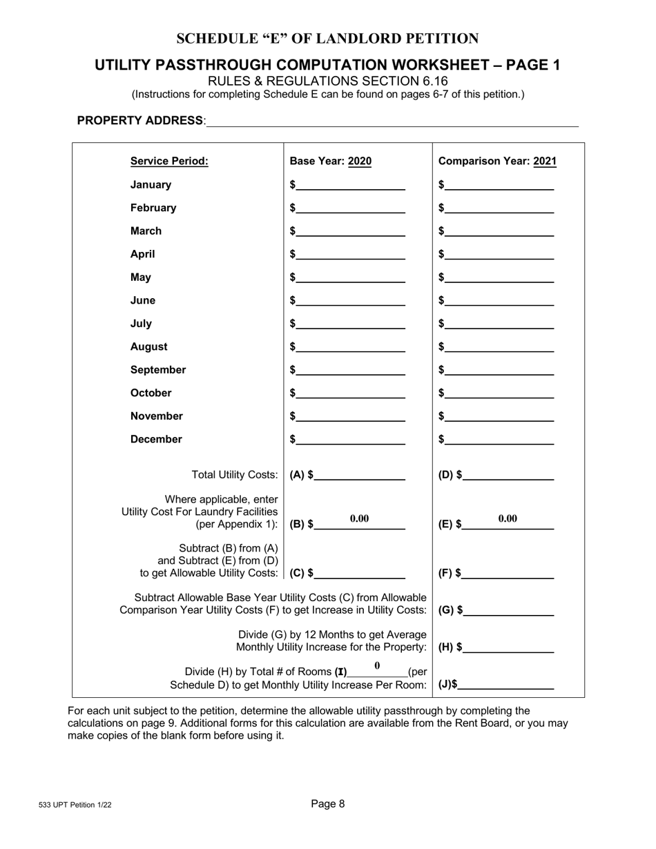 Form 1 (533) Landlord Petition for Approval of Utility Passthrough - City and County of San Francisco, California, Page 9
