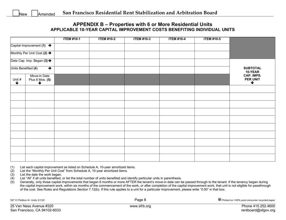Form 527 Landlord Capital Improvement Petition for Properties With 6 or More Residential Units - City and County of San Francisco, California, Page 12