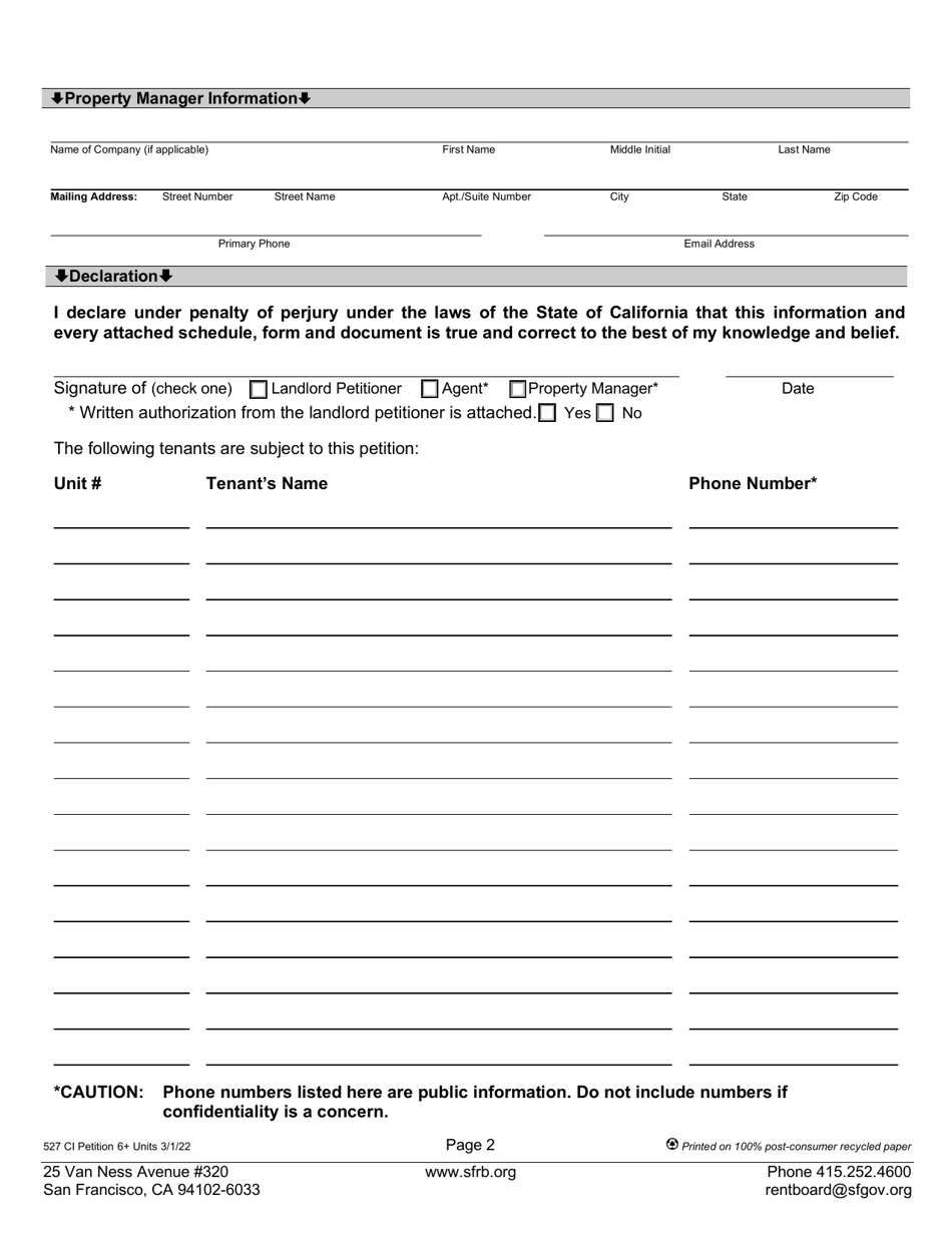 Form 527 Landlord Capital Improvement Petition for Properties With 6 or More Residential Units - City and County of San Francisco, California, Page 6